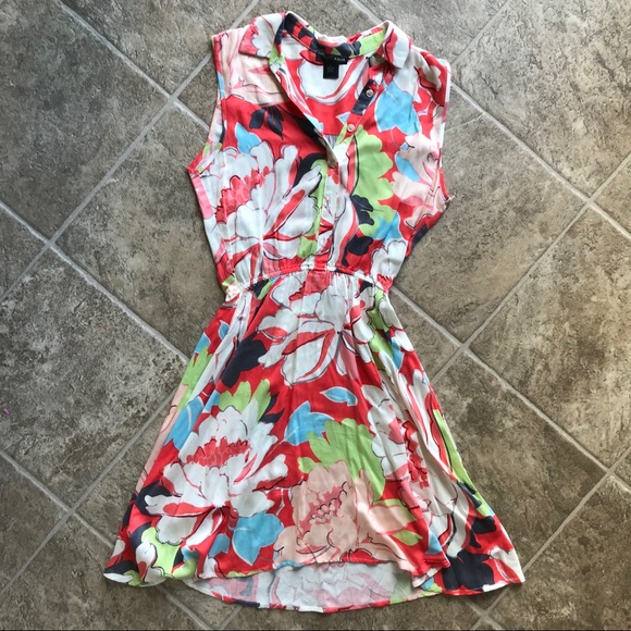 Aqua Dresses & Skirts - Aqua Multicolored Red Floral Button Down Dress
